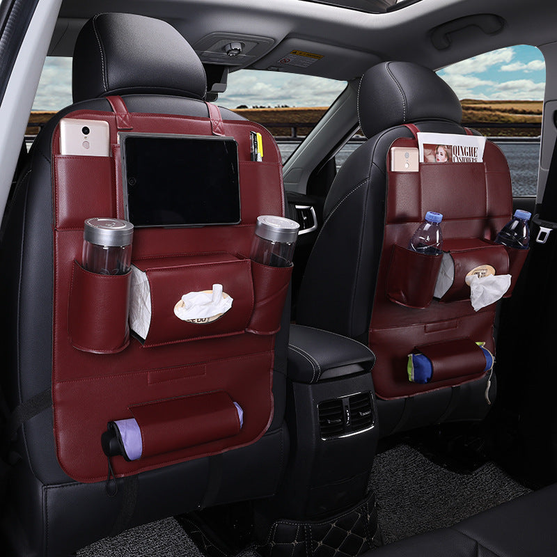 Organizador Plegable de Cuero para Asiento Trasero – Mesa de Comedor, Soporte para Tablet y Bolsillos Múltiples (Universal, Impermeable) Accesorios para auto / Organización inte Mi tienda Red wine