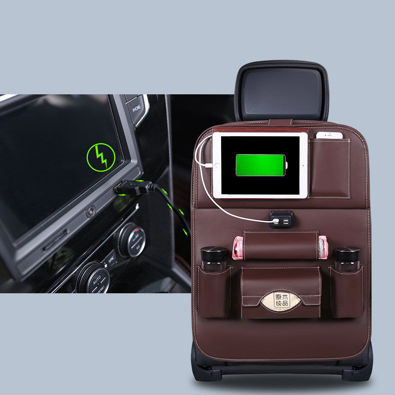 Bolsa Organizadora Colgante para Auto con Carga USB – Estilo Ejecutivo y Energía en Movimiento (4 Puertos, Cuero Sintético) Accesorios para auto / Organización y ca Mi tienda