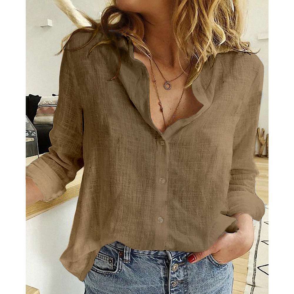 Blusa Casual Mujer – Manga Larga, Estilo Versátil, Cuello Clásico o V, (S–XL) Blusa de manga larga, Moda femenina Mi tienda