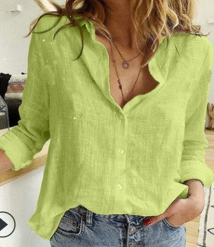 Blusa Casual Mujer – Manga Larga, Estilo Versátil, Cuello Clásico o V, (S–XL) Blusa de manga larga, Moda femenina Mi tienda Green 2XL