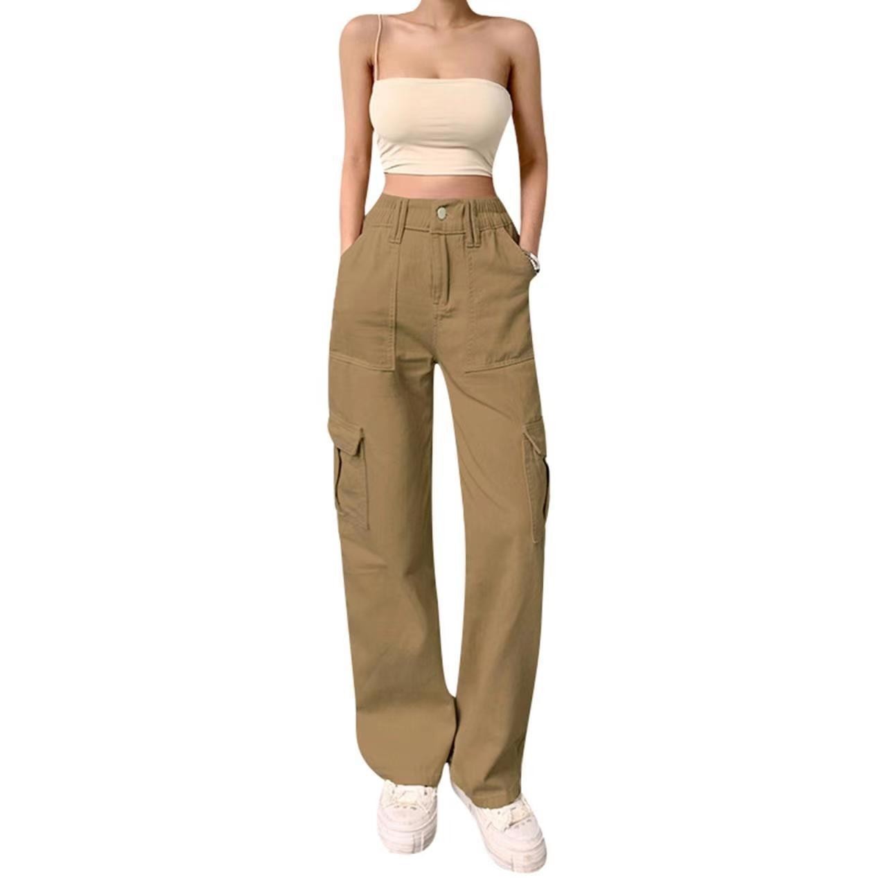 Jeans VitalCargo Mujer – Recto, Cintura Alta, Multi-bolsillo Estilo Militar (S–2XL) Jeans / Pantalones Mujer Mi tienda Light Brown 2XL