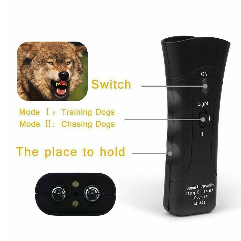 Dispositivo Ultrasónico 3 en 1 para Perros | Control de Ladridos + Linterna LED Entrenamiento para mascotas o Tecnología Mi tienda