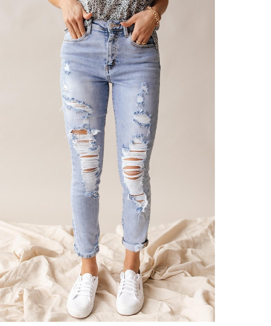 Jeans VitalBold Mujer – Rasgados, Cintura Alta, Corte Skinny Casual Europeo (S–XL) Jeans / Pantalones Mujer Mi tienda Light Blue L