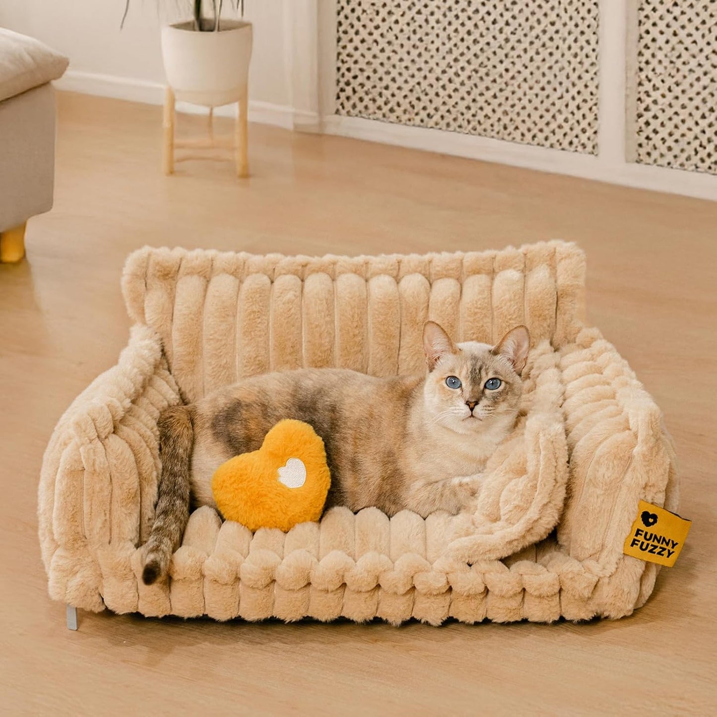 Cama Ortopédica FUNNY FUZZY para Perros Pequeños – Sofá con Funda Lavable y Base Antideslizante : Camas para mascotas / Pet Beds / Accesorios para descanso animal NovaVitalShop Medium Camel