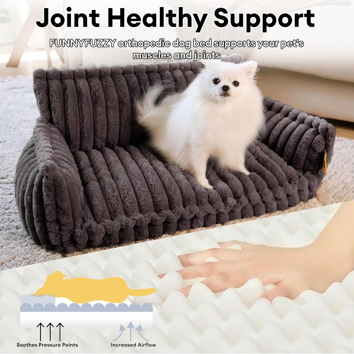 Cama Ortopédica FUNNY FUZZY para Perros Pequeños – Sofá con Funda Lavable y Base Antideslizante : Camas para mascotas / Pet Beds / Accesorios para descanso animal NovaVitalShop