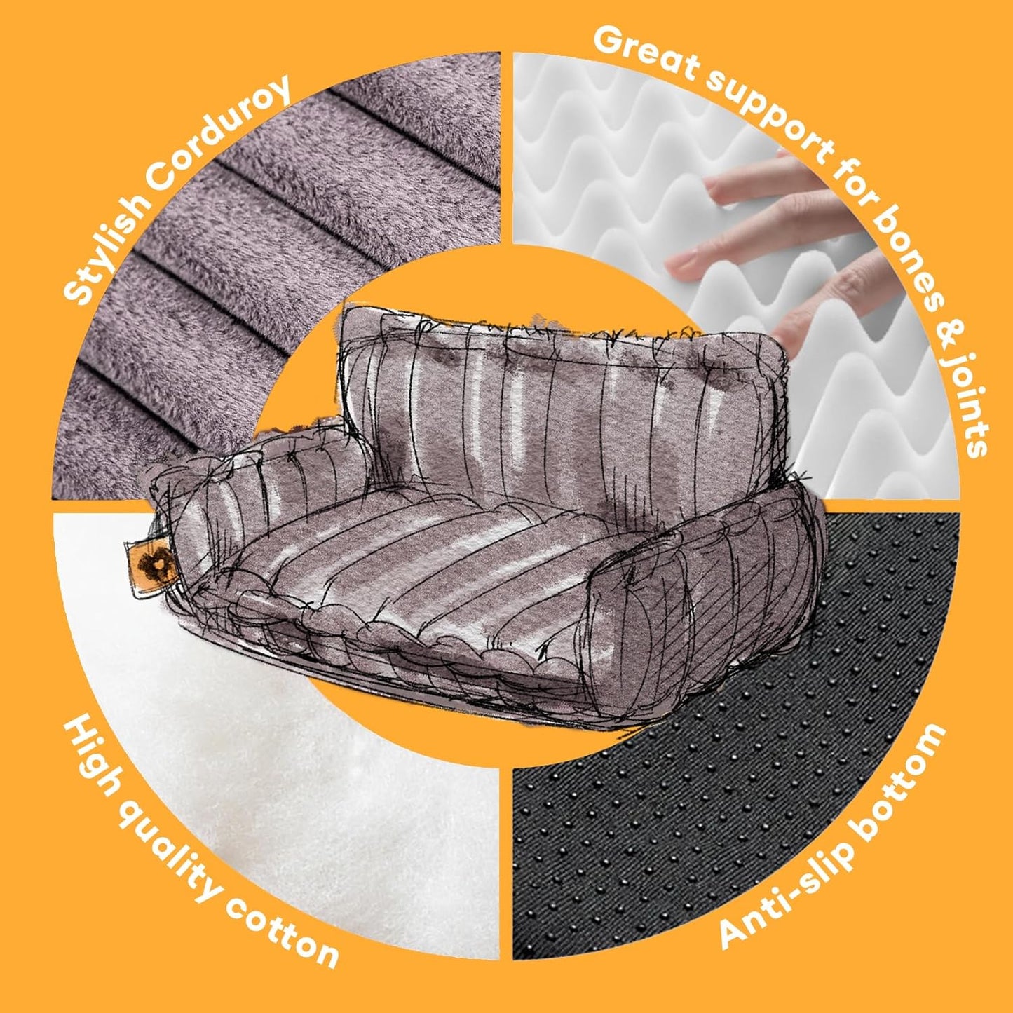 Cama Ortopédica FUNNY FUZZY para Perros Pequeños – Sofá con Funda Lavable y Base Antideslizante : Camas para mascotas / Pet Beds / Accesorios para descanso animal NovaVitalShop
