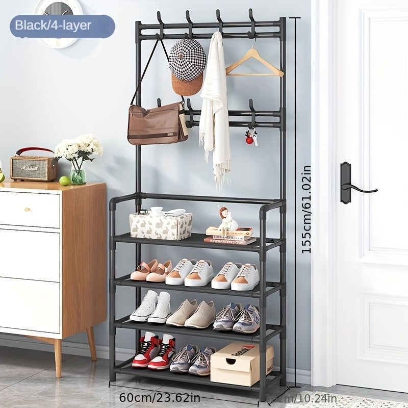 Perchero y Zapatero para Entrada con Ganchos – 1 Pieza Multifuncional de Metal Shoe Racks & Organisers OBA