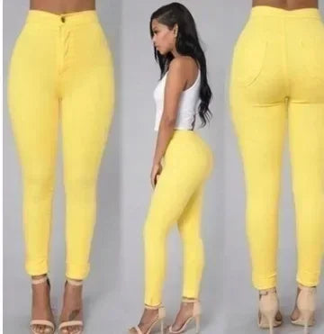 Jeans Skinny Mujer – Tiro Alto, Blanco & Negro, Estilo Vintage Sexy Casual (XS–2XL) Jeans Skinny Mujer NovaVitalShop Yellow L