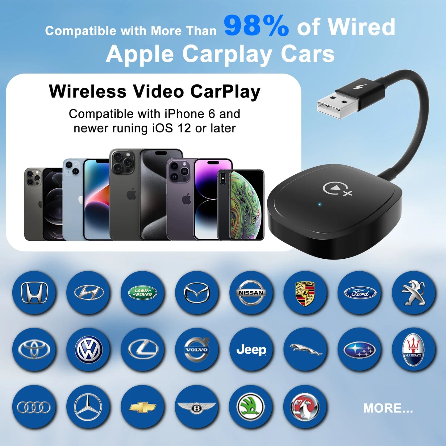 Adaptador CarPlay Inalámbrico con Streaming – Compatible con Netflix, YouTube, TikTok y Google Play (Plug & Play, USB-C) auto NovaVitalShop