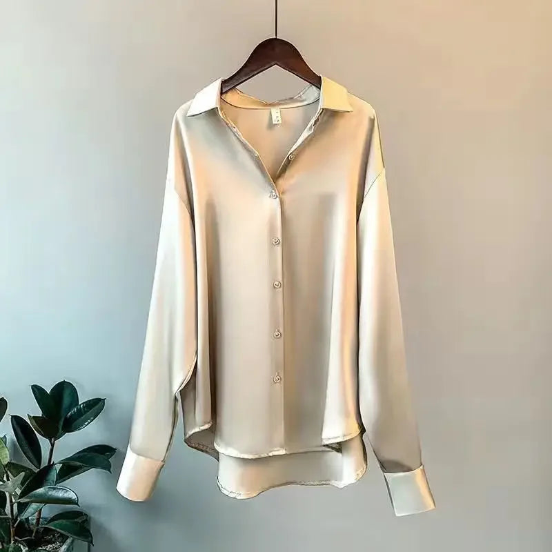 Elegancia Coreana – Cárdigan de Primavera con Cuello Solapa y Botones para Mujer (Estilo Minimalista Chic, Talla S–XXL) Camisetas Mujer Oversized NovaVitalShop Champagne XS