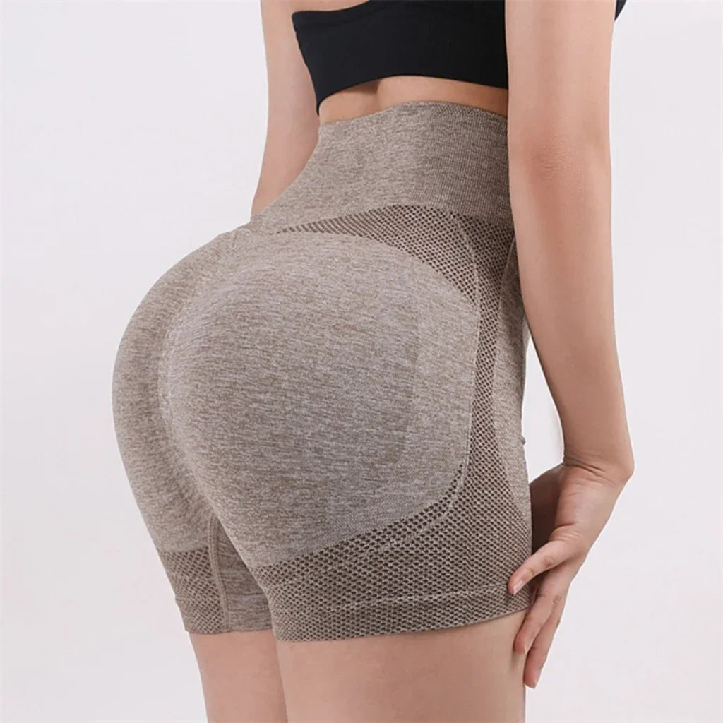 Shorts Deportivos para Mujer – Cintura Alta, Diseño Sin Costuras y Soporte Anatómico Acesorios Fitnees NovaVitalShop Khaki S-M (40-65kg)