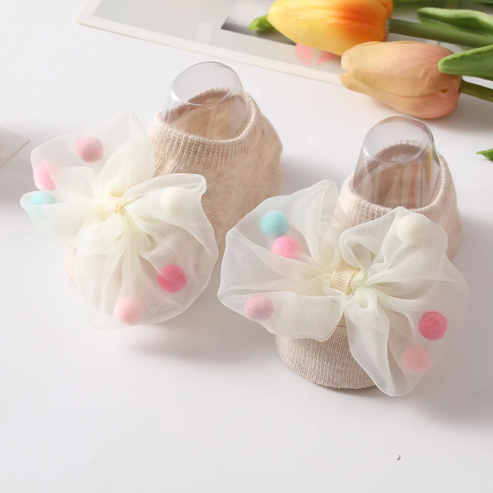 🧦 Medias Antideslizantes para Bebé – Algodón Suave, Moño Decorativo, Primavera/Otoño bebe NovaVitalShop Beige 0-1 Years