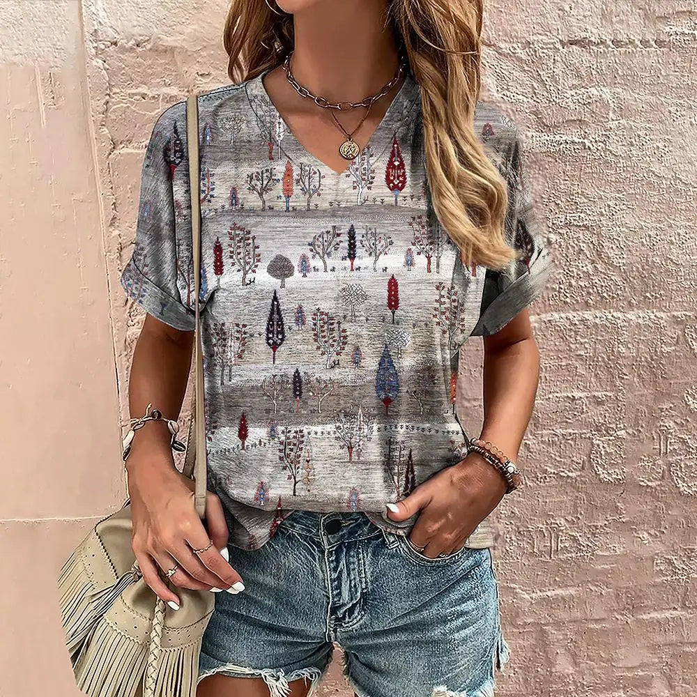 Retro Vibes – Camiseta Harajuku con Rayas y Cuello en V para Mujer (Estilo Y2K, Talla S–XXL)
