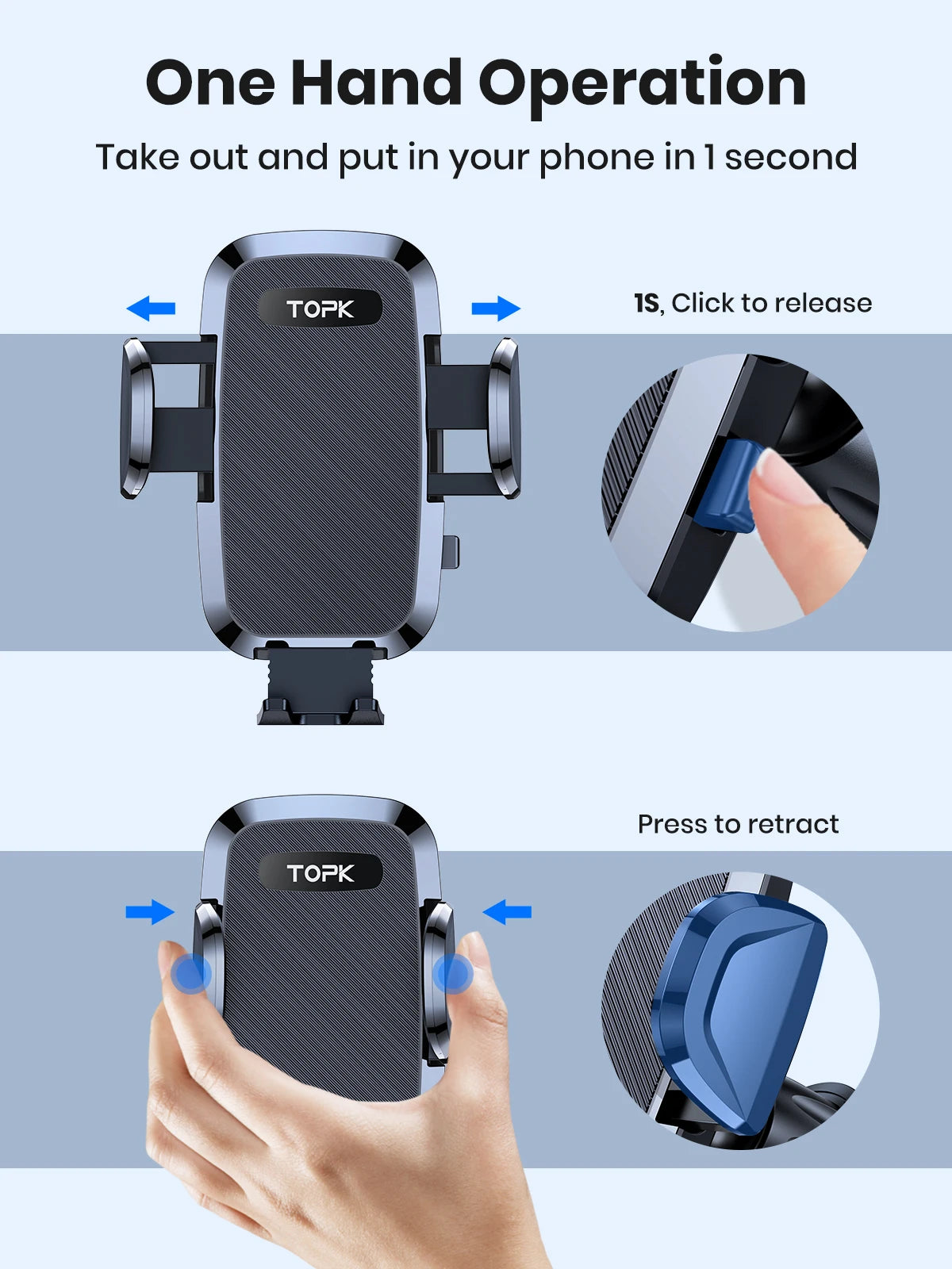 Soporte de Teléfono para Auto TOPK – Montaje por Gravedad en Ventilación de Aire (Compatible con iPhone y Android, 360°) auto NovaVitalShop