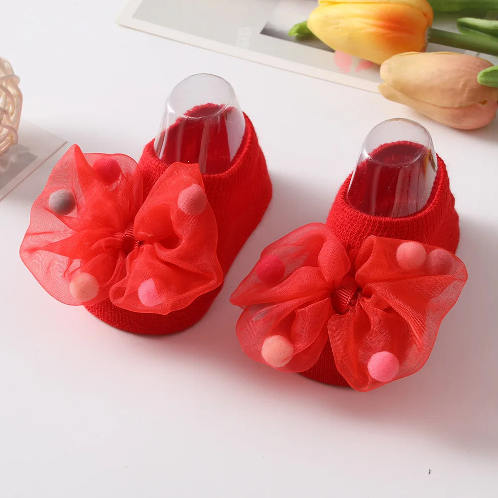 🧦 Medias Antideslizantes para Bebé – Algodón Suave, Moño Decorativo, Primavera/Otoño bebe NovaVitalShop Red 0-1 Years