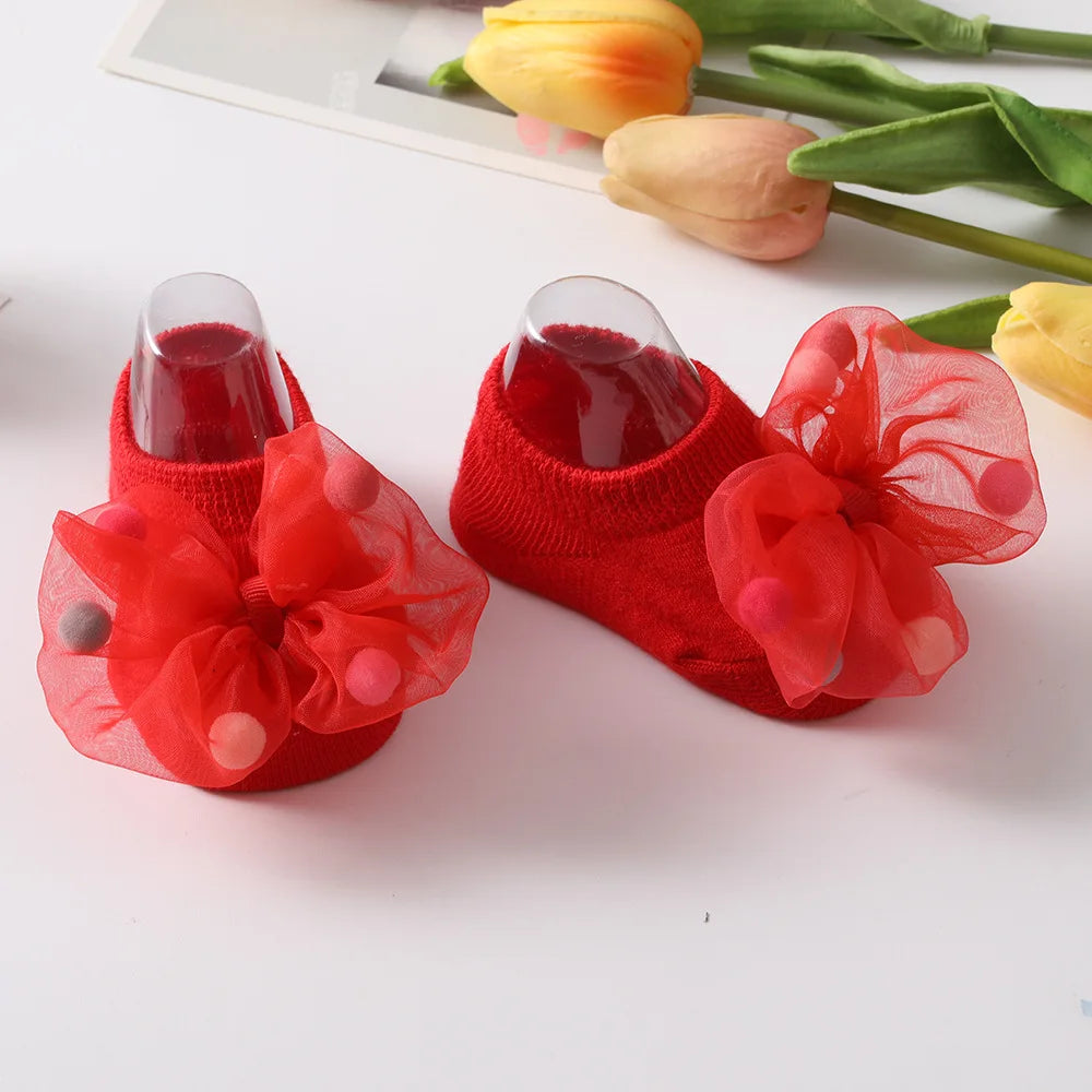 🧦 Medias Antideslizantes para Bebé – Algodón Suave, Moño Decorativo, Primavera/Otoño bebe NovaVitalShop