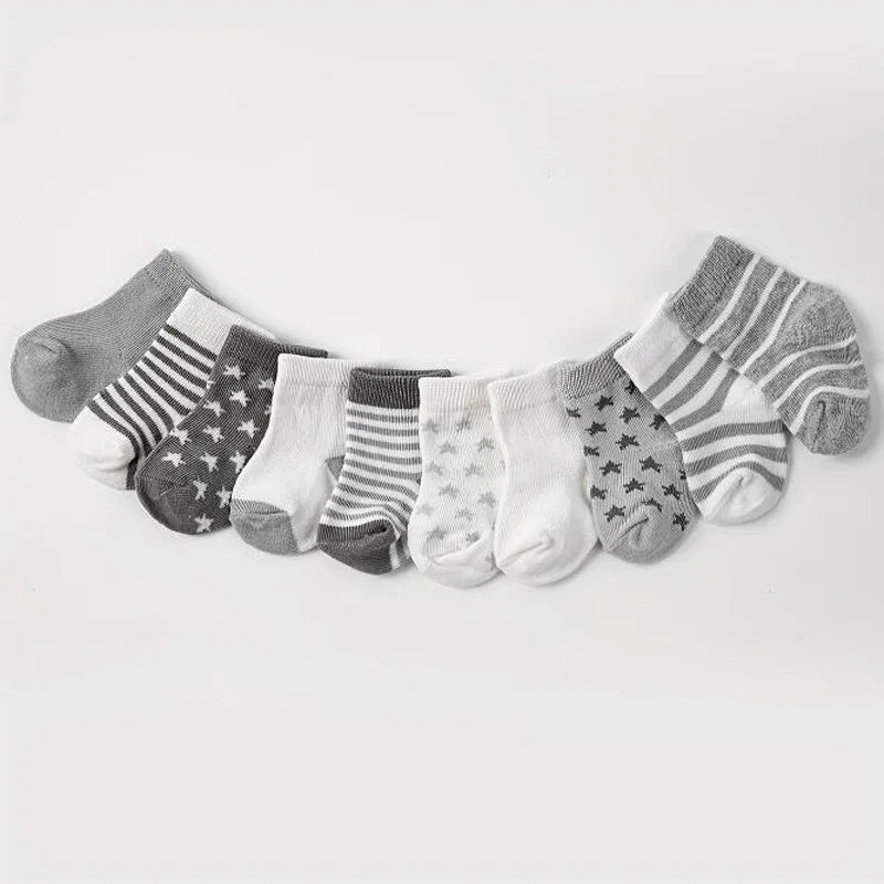 🧦 Pack de 5 Medias Rayadas con Estrellas – Primavera/Otoño, para Bebé bebe NovaVitalShop