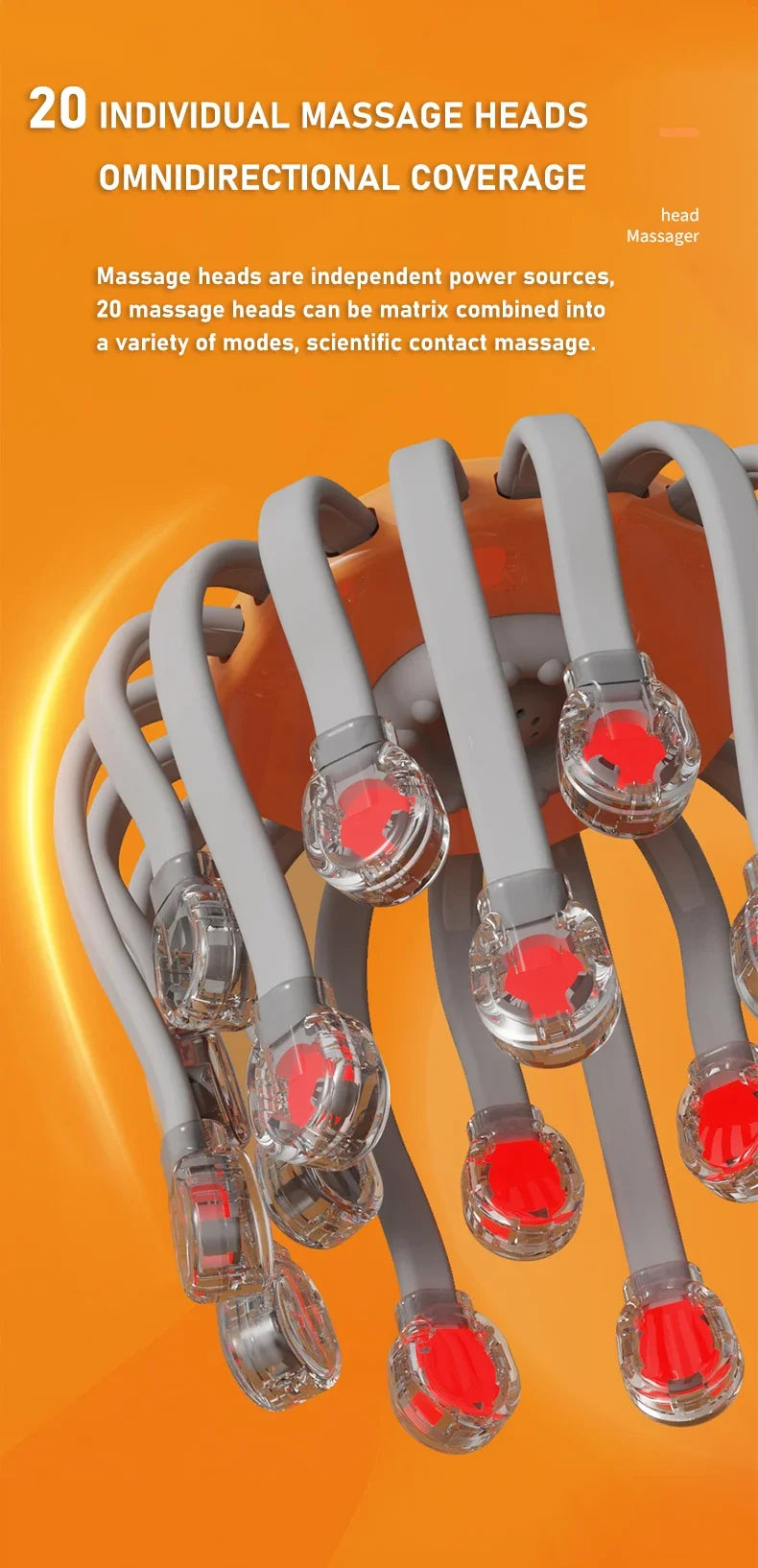 Masajeador de Cuero Cabelludo con 20 Puntas y Terapia de Luz Roja – Estilo Pulpo, Color Naranja Health & Beauty > Massage OBA