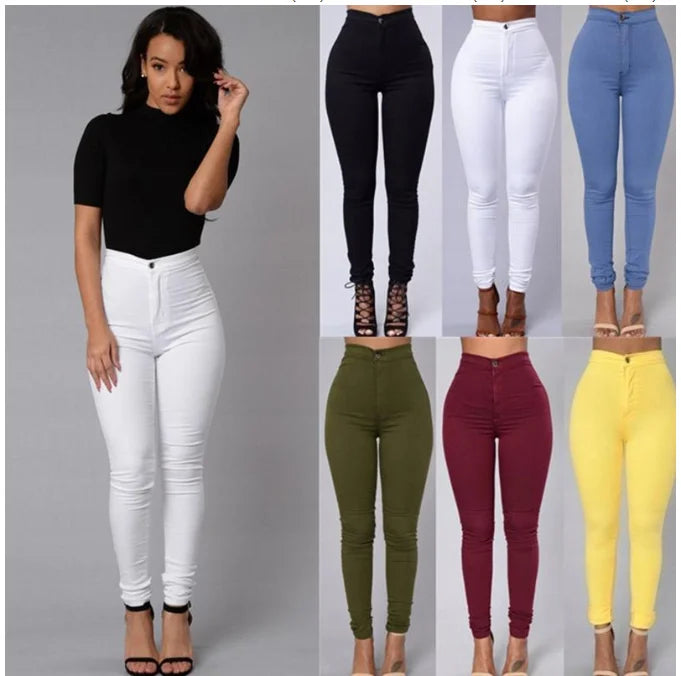 Jeans Skinny Mujer – Tiro Alto, Blanco & Negro, Estilo Vintage Sexy Casual (XS–2XL) Jeans Skinny Mujer NovaVitalShop