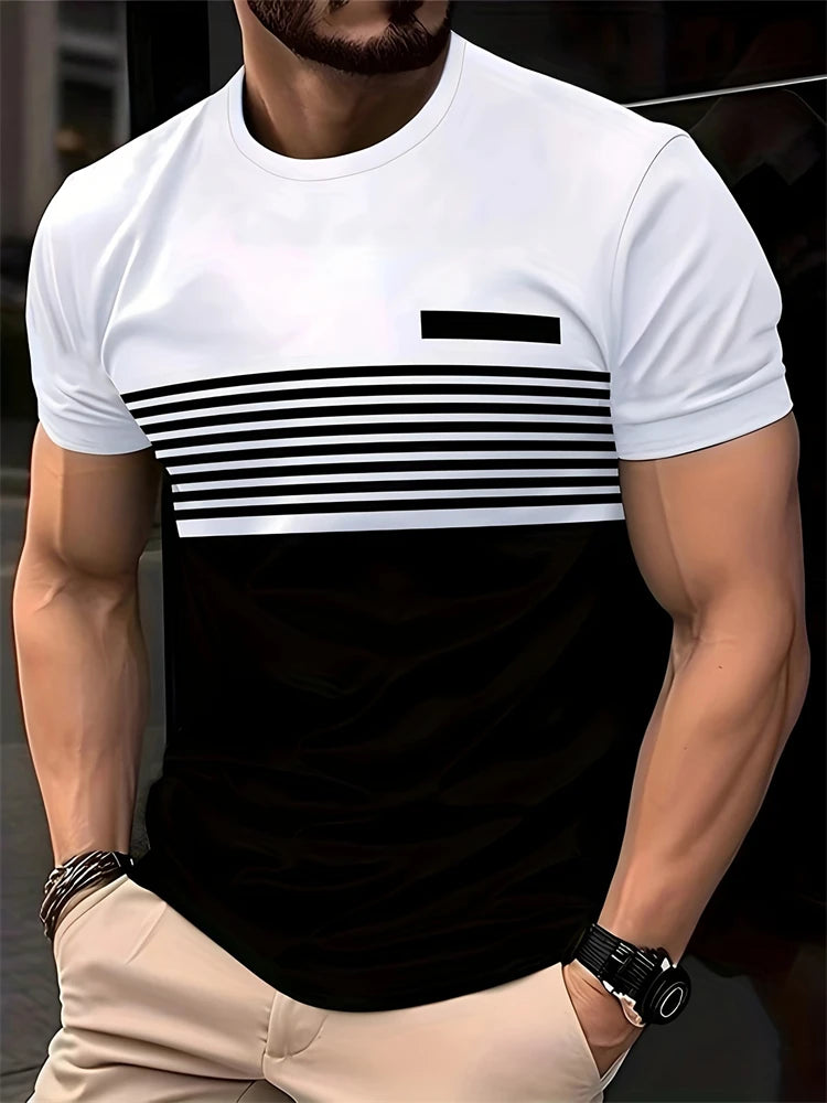 Camiseta VitalClassic Hombre – Oversized, Rayas Modernas, Cuello Redondo, Estilo Casual Verano Transpirable (S–2XL) Camisetas Vintage NovaVitalShop
