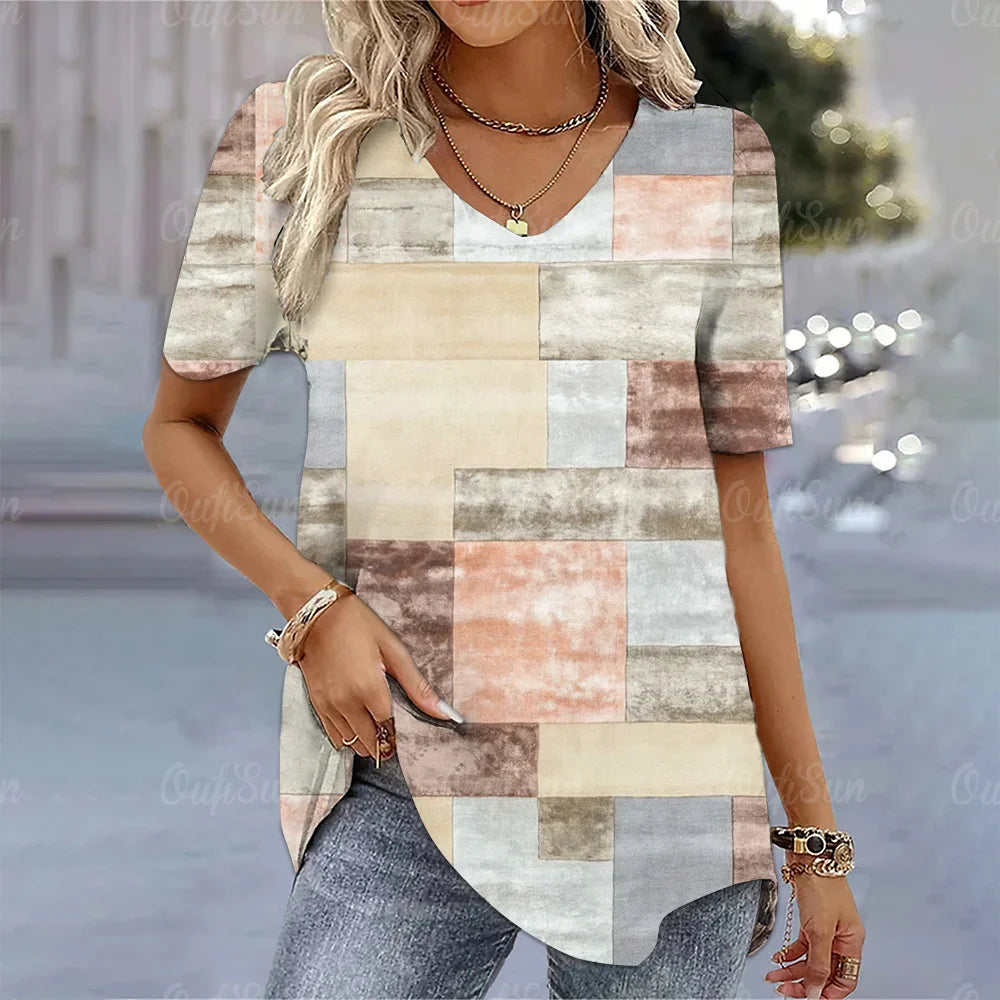 Aura Urbana 3D – Camiseta Degradada Estilo Harajuku con Cuello en V para Mujer (Oversized, Talla S–2XL) Camisetas Mujer Oversized NovaVitalShop K01-SM14595 L