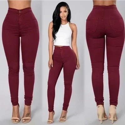 Jeans Skinny Mujer – Tiro Alto, Blanco & Negro, Estilo Vintage Sexy Casual (XS–2XL) Jeans Skinny Mujer NovaVitalShop Red XL