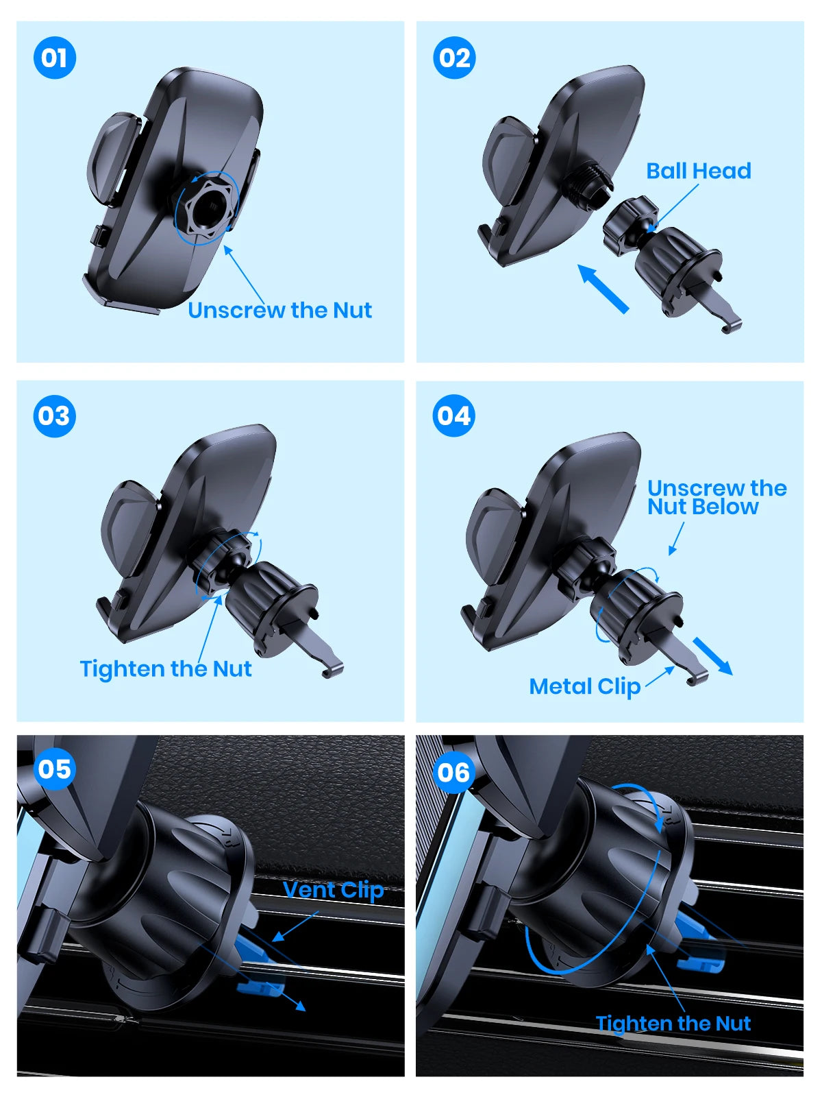 Soporte de Teléfono para Auto TOPK – Montaje por Gravedad en Ventilación de Aire (Compatible con iPhone y Android, 360°) auto NovaVitalShop