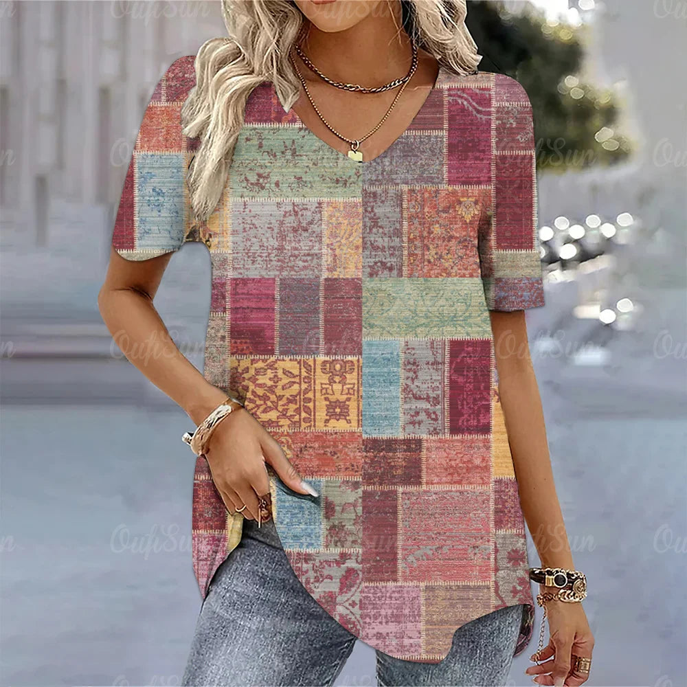 Aura Urbana 3D – Camiseta Degradada Estilo Harajuku con Cuello en V para Mujer (Oversized, Talla S–2XL) Camisetas Mujer Oversized NovaVitalShop K01-SM14605 M