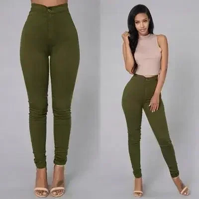 Jeans Skinny Mujer – Tiro Alto, Blanco & Negro, Estilo Vintage Sexy Casual (XS–2XL) Jeans Skinny Mujer NovaVitalShop army green S