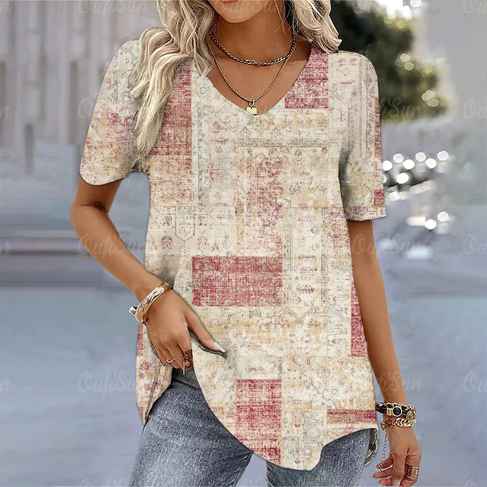 Aura Urbana 3D – Camiseta Degradada Estilo Harajuku con Cuello en V para Mujer (Oversized, Talla S–2XL) Camisetas Mujer Oversized NovaVitalShop