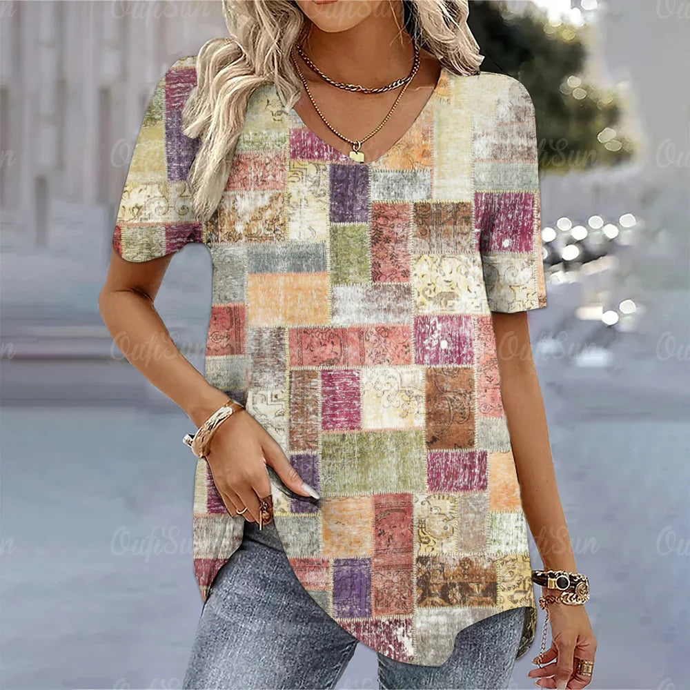 Aura Urbana 3D – Camiseta Degradada Estilo Harajuku con Cuello en V para Mujer (Oversized, Talla S–2XL) Camisetas Mujer Oversized NovaVitalShop