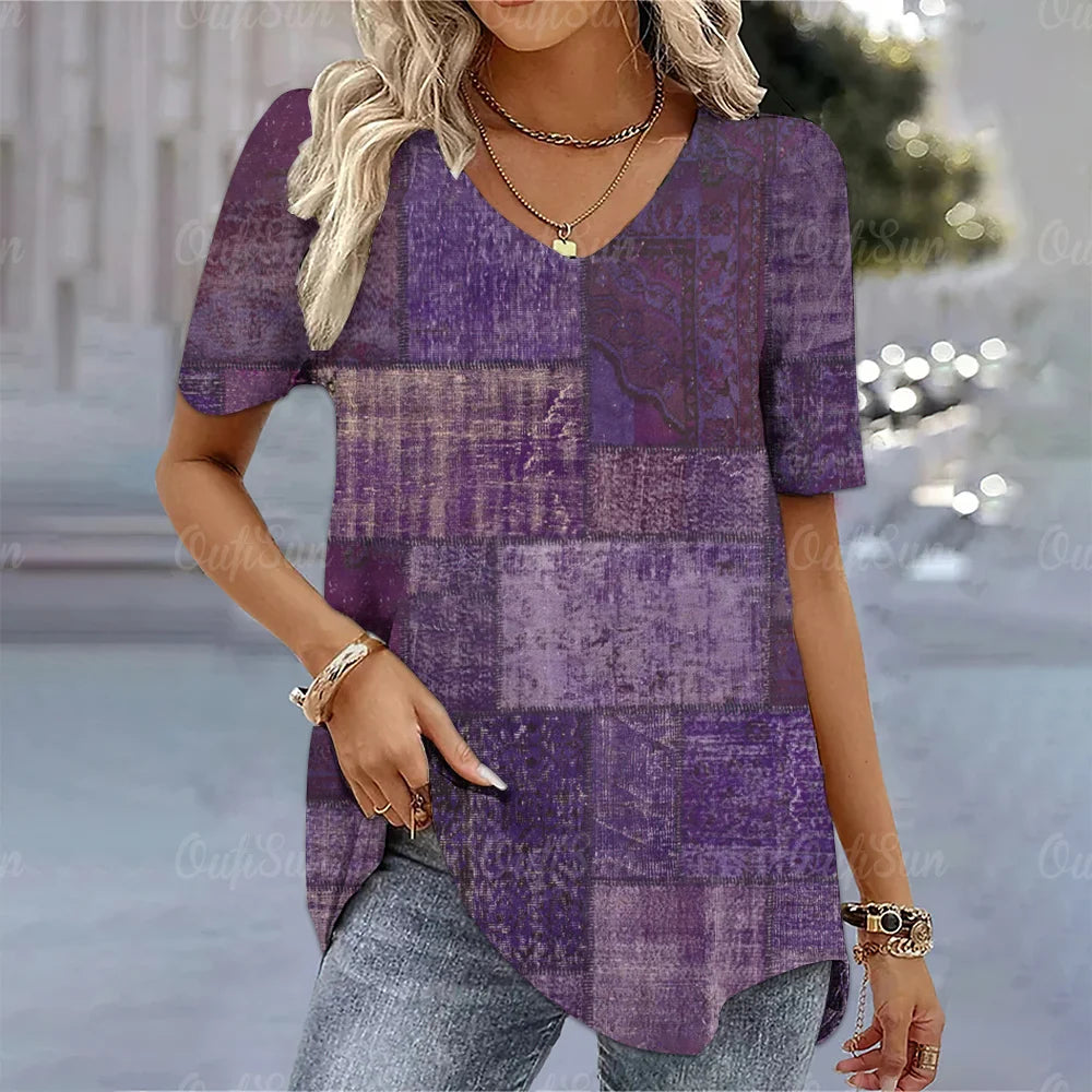 Aura Urbana 3D – Camiseta Degradada Estilo Harajuku con Cuello en V para Mujer (Oversized, Talla S–2XL)
