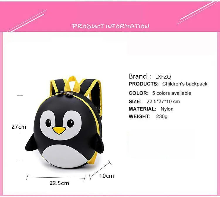 Mochila Infantil Ortopédica LXFZQ – Diseño 3D de Pingüino con Caparazón Rígido EVA (2–6 años) accesorios NovaVitalShop