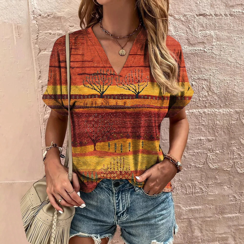 Retro Vibes – Camiseta Harajuku con Rayas y Cuello en V para Mujer (Estilo Y2K, Talla S–XXL)