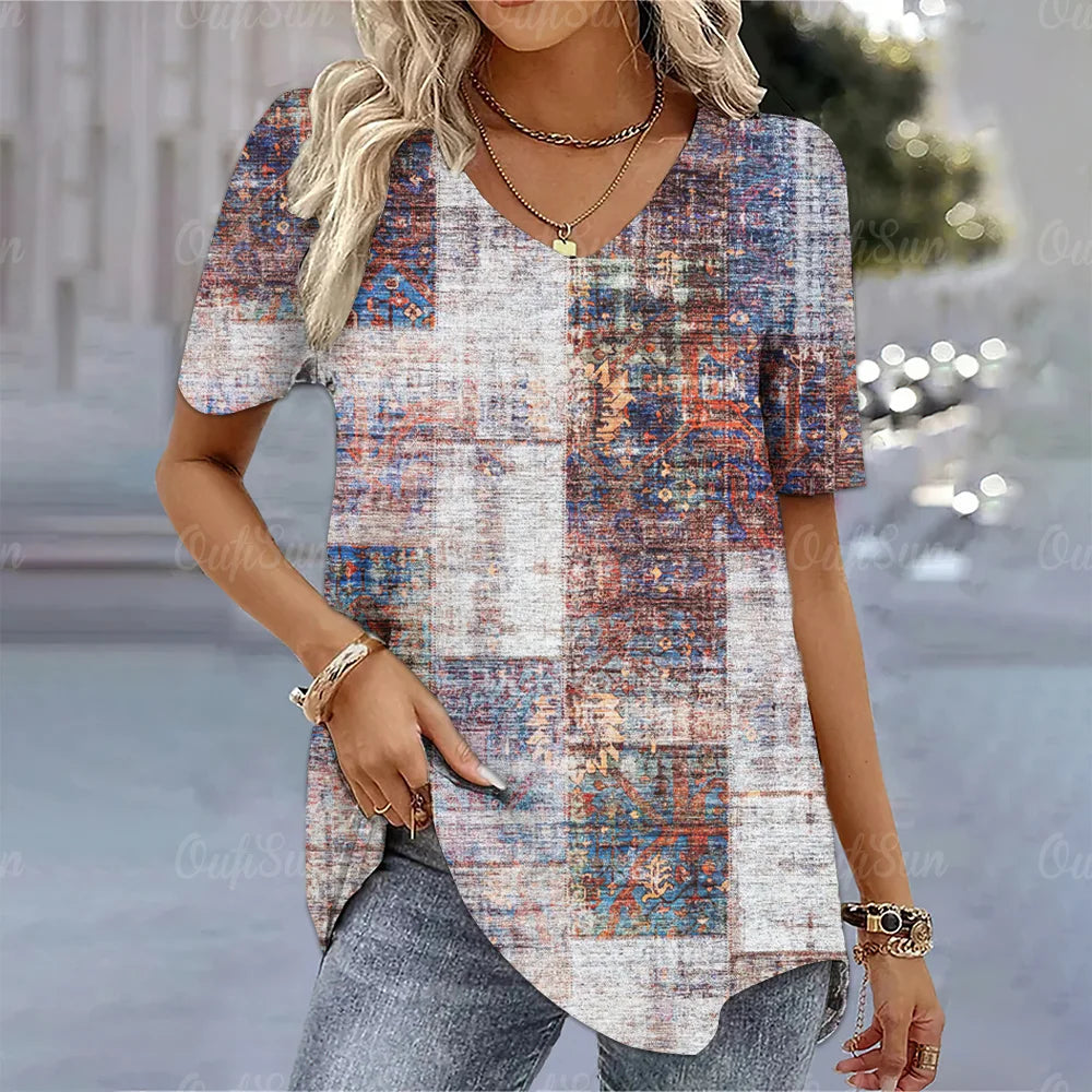 Aura Urbana 3D – Camiseta Degradada Estilo Harajuku con Cuello en V para Mujer (Oversized, Talla S–2XL) Camisetas Mujer Oversized NovaVitalShop