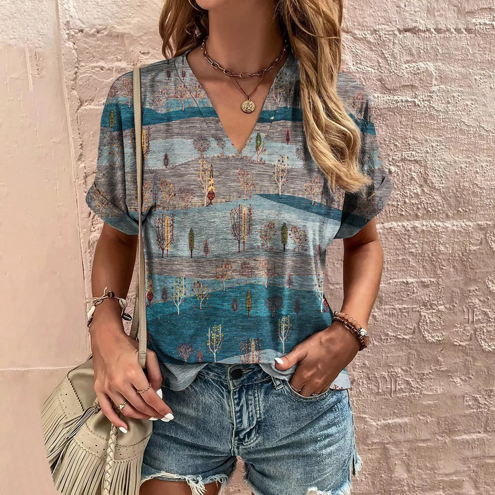 Retro Vibes – Camiseta Harajuku con Rayas y Cuello en V para Mujer (Estilo Y2K, Talla S–XXL)