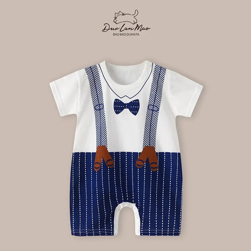 👶 Enteritos de Verano para Bebés – Diseño Cartoon, Manga Corta, 0–2 Años bebe NovaVitalShop DP Gentleman Blue 12M