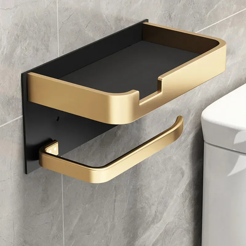 Porta Papel Higiénico VitalDesign™ – Negro y Dorado con Repisa | Elegancia y Funcionalidad para Baños Modernos Baño y Decoración NovaVitalShop