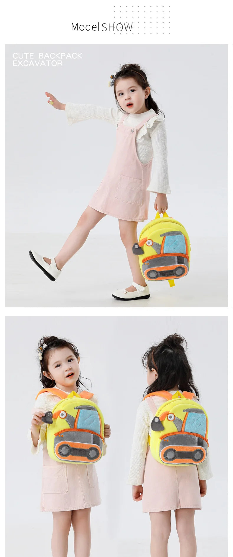 Mochila Infantil 3D Excavadora – Vehículo de Ingeniería para Niños 2–4 Años (Espalda Reforzada) accesorios NovaVitalShop