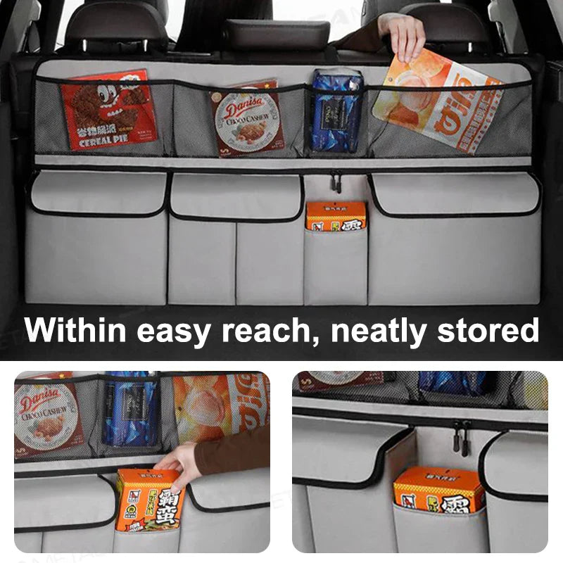 9-Pocket Car Seat Back Organizer Wear-Resistant Oxford Cloth Gray Auto Accessories OBA