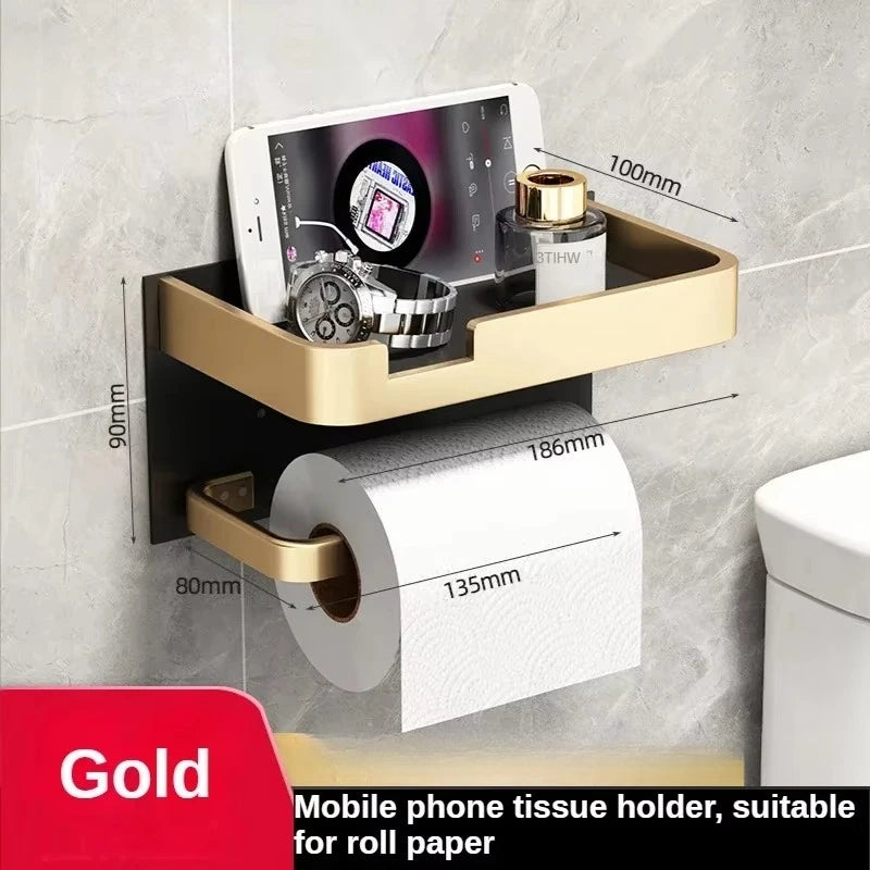 Porta Papel Higiénico VitalDesign™ – Negro y Dorado con Repisa | Elegancia y Funcionalidad para Baños Modernos Baño y Decoración NovaVitalShop