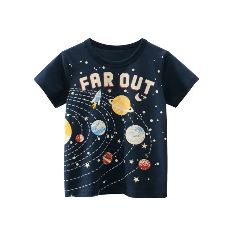 👕 Camisetas Infantiles de Verano OLEKID 2025 – Estampado de Dibujos Animados, Manga Corta, Niños 2–8 Años