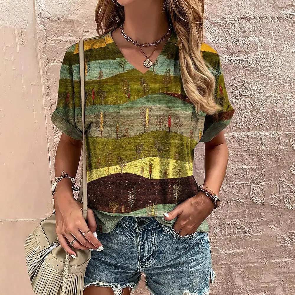 Retro Vibes – Camiseta Harajuku con Rayas y Cuello en V para Mujer (Estilo Y2K, Talla S–XXL) Camisetas Mujer Oversized NovaVitalShop K01-SC15080 XL