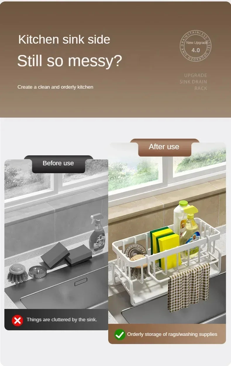 Estante de Cocina Multifuncional – Organizador de Trapos, Especias y Escurridor sin Taladro | Accesorio para Fregadero y Grifo Organizadores de cocinas NovaVitalShop