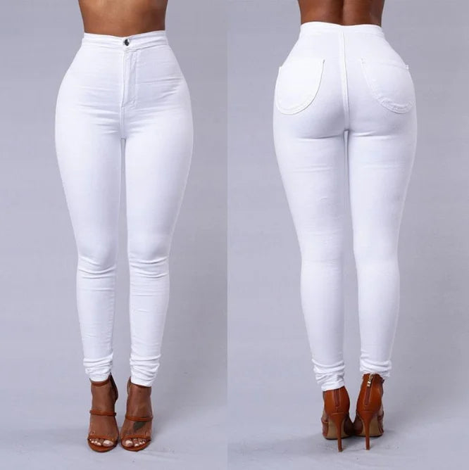 Jeans Skinny Mujer – Tiro Alto, Blanco & Negro, Estilo Vintage Sexy Casual (XS–2XL) Jeans Skinny Mujer NovaVitalShop