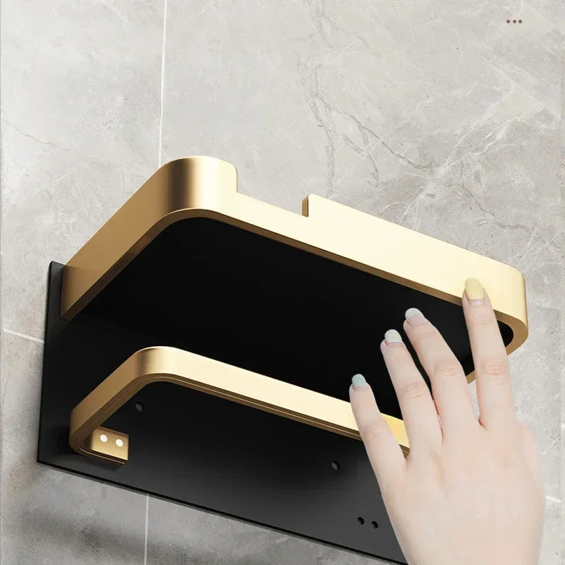 Porta Papel Higiénico VitalDesign™ – Negro y Dorado con Repisa | Elegancia y Funcionalidad para Baños Modernos Baño y Decoración NovaVitalShop