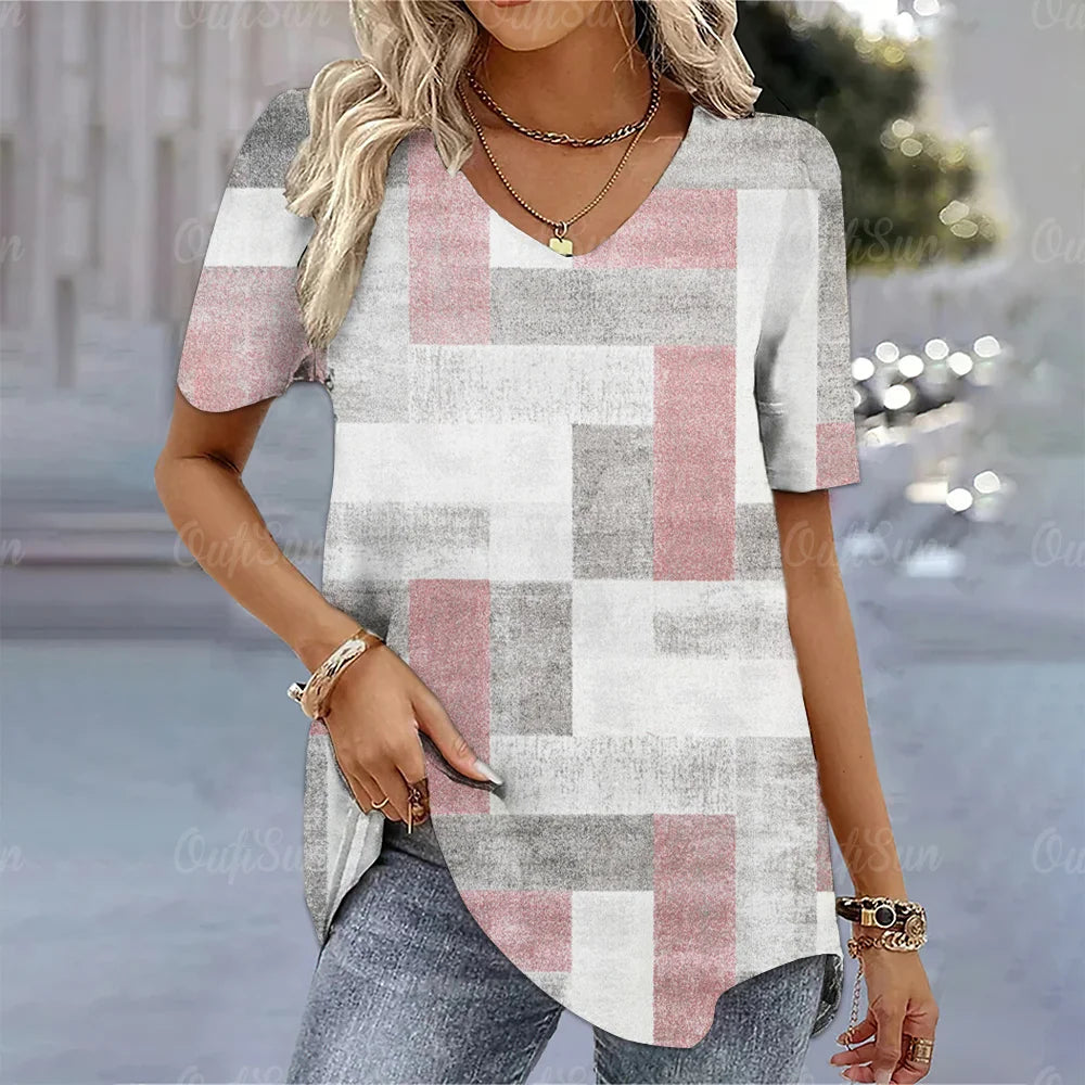Aura Urbana 3D – Camiseta Degradada Estilo Harajuku con Cuello en V para Mujer (Oversized, Talla S–2XL)