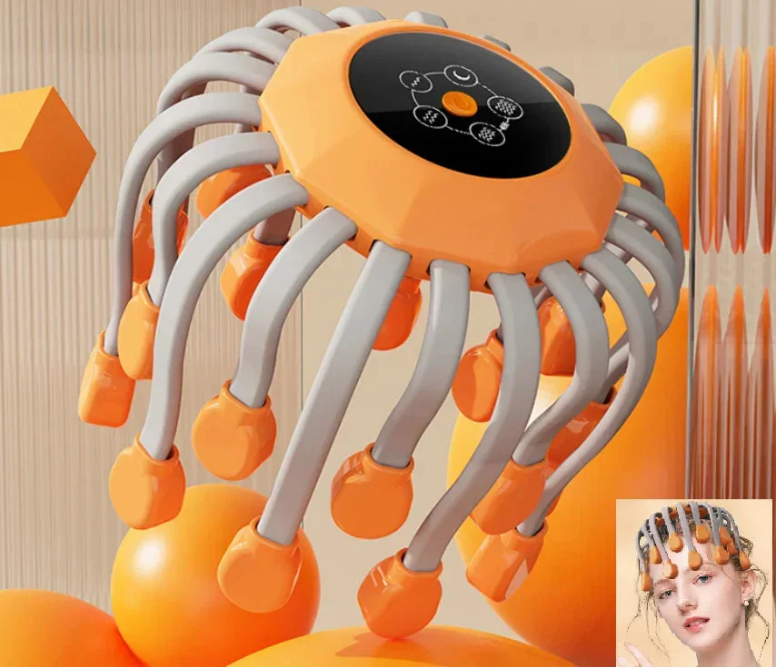 Masajeador de Cuero Cabelludo con 20 Puntas y Terapia de Luz Roja – Estilo Pulpo, Color Naranja Health & Beauty > Massage OBA