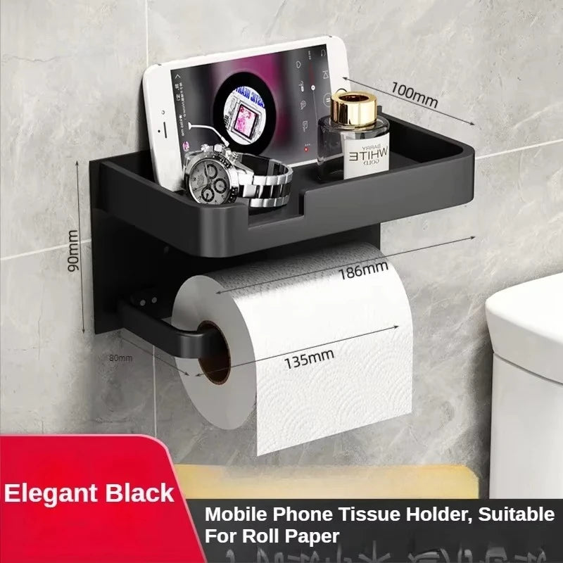 Porta Papel Higiénico VitalDesign™ – Negro y Dorado con Repisa | Elegancia y Funcionalidad para Baños Modernos