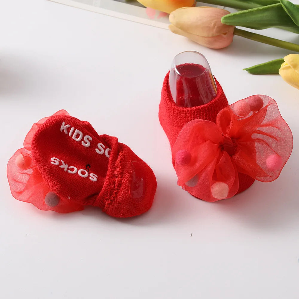 🧦 Medias Antideslizantes para Bebé – Algodón Suave, Moño Decorativo, Primavera/Otoño bebe NovaVitalShop